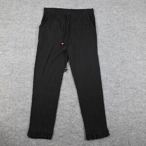 Laura Gayle Pants Womens Petite Small Black‎ Crinkle Pleated Drawstring Waist